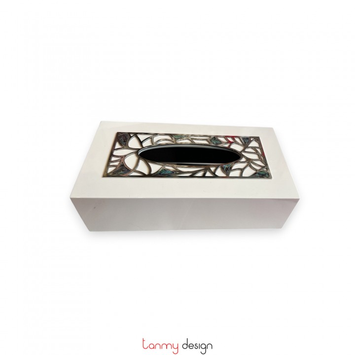 Hộp khăn giấy inox cẩn ốc trắng 25*13*H7cm